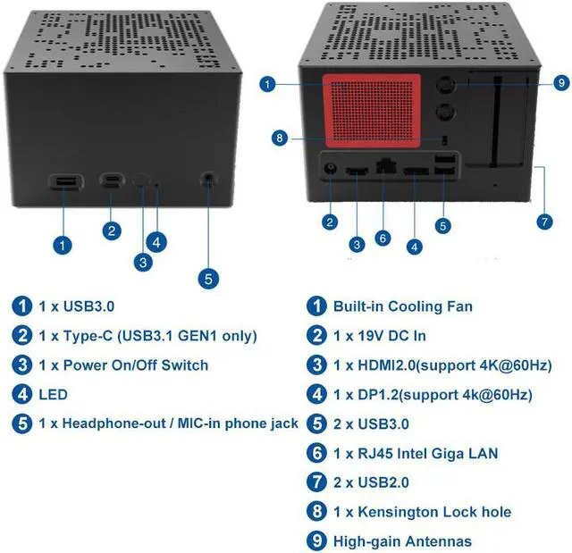 Alt view image 4 of 5 - 10TH Gen Fan PC  Core i9 10900 10900T 8GB DDR4 256GB SSD M.2 NVME Win10 Pro Win 11 Linux WiFi DIY Gaming Mini PC