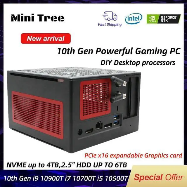 Alt view image 5 of 5 - 10TH Gen Fan PC  Core i9 10900 10900T 8GB DDR4 256GB SSD M.2 NVME Win10 Pro Win 11 Linux WiFi DIY Gaming Mini PC