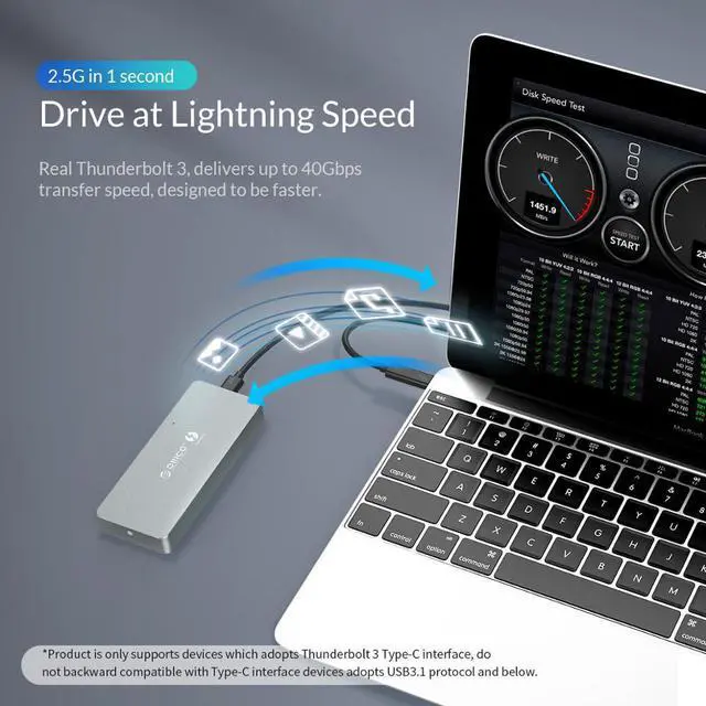 Alt view image 4 of 5 - Thunderbolt 3 NVME M.2 SSD HDD Enclosure Transmission Rate 40Gbps,2TB Capacity,Support system Windows / Mac / Linux
