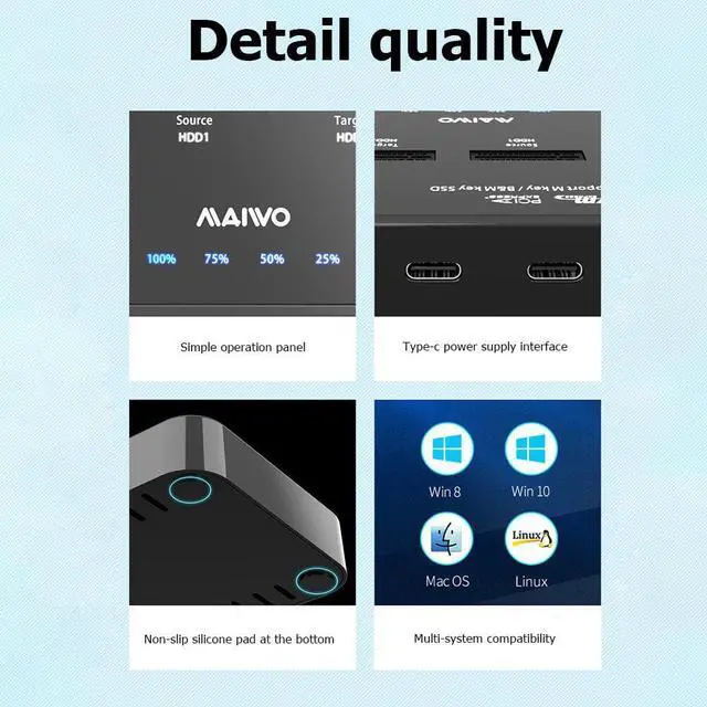 Alt view image 4 of 4 - USB 3.1 Type C to M.2 Dual Bay External Hard Drive Docking Station with Offline Clone for M2 SSD Supports 2TB HDD Holder