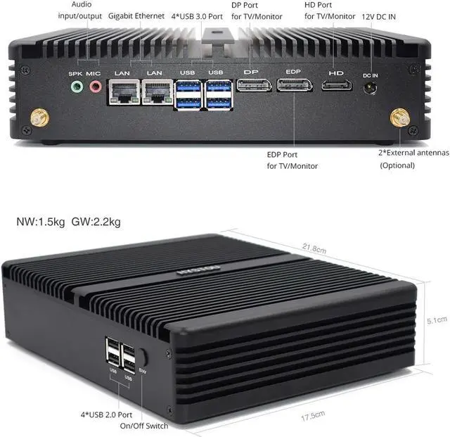 Main image of 3years Warranty Core i7 8550U Industrial Computer Fanless PC Server i5 8250U linux HDMI EDP DP Desktop Computador M.2 SSD Wifi