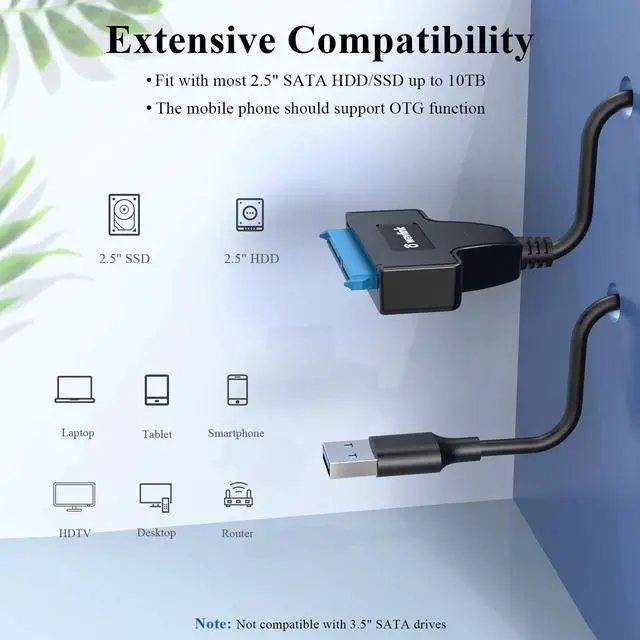 Alt view image 4 of 5 - SATA to USB 3.0 Adapter Cable SSD and HDD Hard Drive Connector 5Gbps Support SATA III UASP SSD/HDD Data Transfer