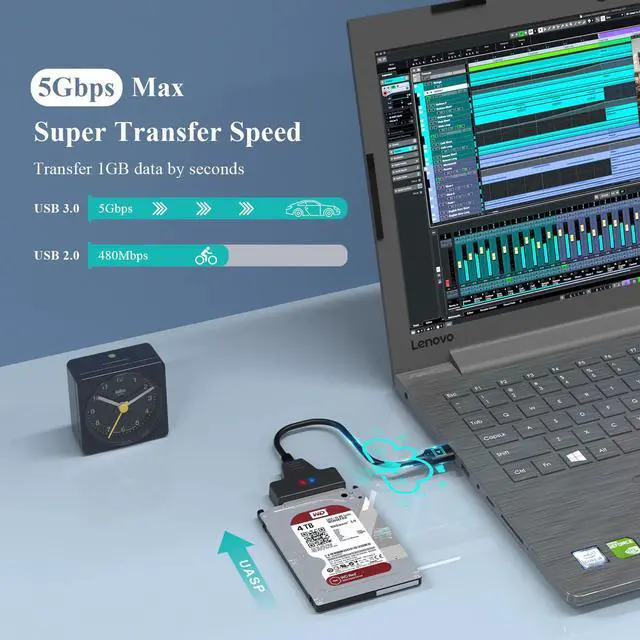 Alt view image 2 of 5 - SATA to USB 3.0 Adapter Cable SSD and HDD Hard Drive Connector 5Gbps Support SATA III UASP SSD/HDD Data Transfer
