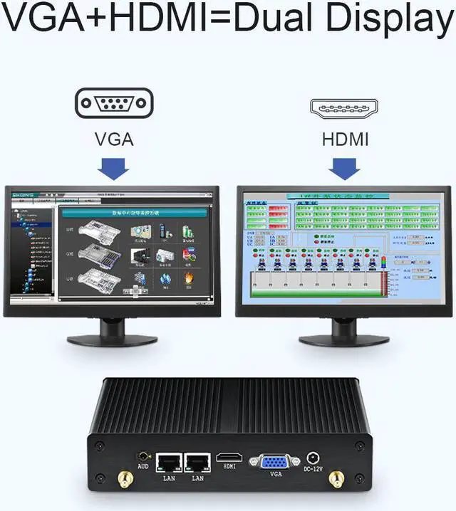 Alt view image 2 of 5 - Fanless Mini PC Dual LAN Celeron  J4125 2955U PC 2*Serial port 2*LAN WiFi  VGA HTPC Computer Nuc Mini pc Windows 10 pro