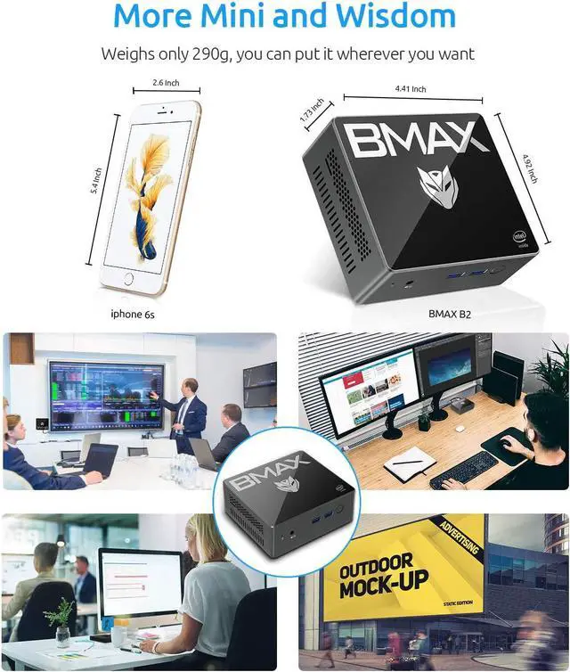 Alt view image 2 of 5 - B2 Mini PC  Celeron E3950 dual Core 8GB RAM 128GB 256GB SSD Windows 10 Desktop Computer HDMI USB-C Mini Pc Comperter