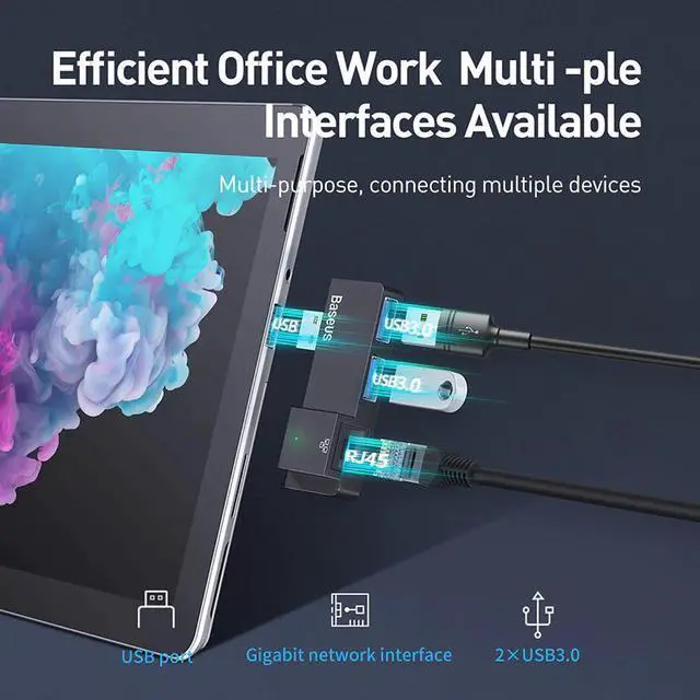 Alt view image 3 of 5 - USB C HUB USB 3.0 to USB 3.0  RJ45 Docking Station for Microsoft Surface Go Pro 4/5/6 USB HUB Multi USB Splitter
