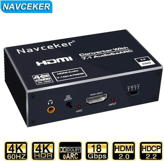 Alt view image 4 of 4 - 2021 Best eARC  2.0 Audio Extractor 4K 120Hz RGB8:8:8 HDR  Splitter Audio Converter 4K  to Optical TOSLINK SPDIF 7.1