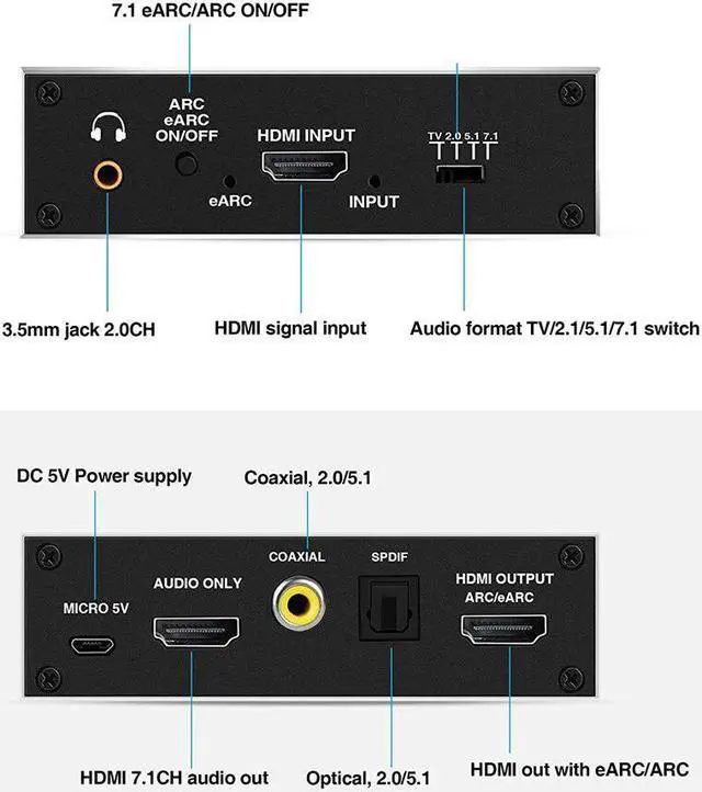 Alt view image 3 of 4 - 2021 Best eARC  2.0 Audio Extractor 4K 120Hz RGB8:8:8 HDR  Splitter Audio Converter 4K  to Optical TOSLINK SPDIF 7.1