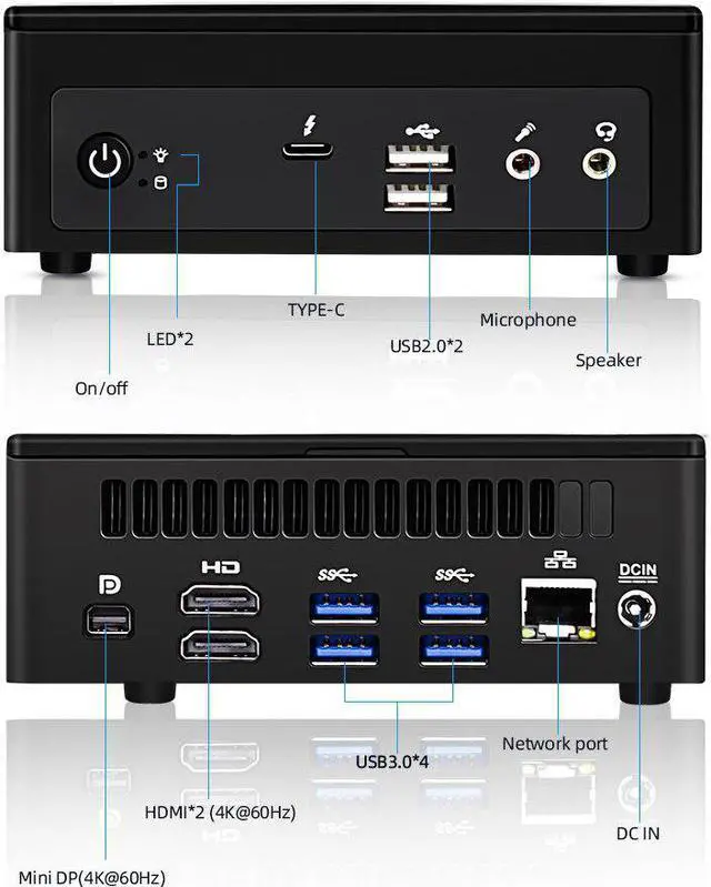Alt view image 4 of 5 - Pro Newest Upgrade Version Compact Mini Pc  Core i7-1165G7 i5-1135G7 8 threads 12M Nuc 2*HDMI DP 4K Thunderbolt 4