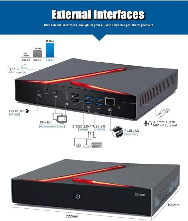 Alt view image 4 of 7 - Gaming PC Mini Computer Nvidia GTX 1660 6G GDDR6 Max 64GB DDR4 Windows 10 Pro Gaming Computer Desktop PC Gamer AC WiFi