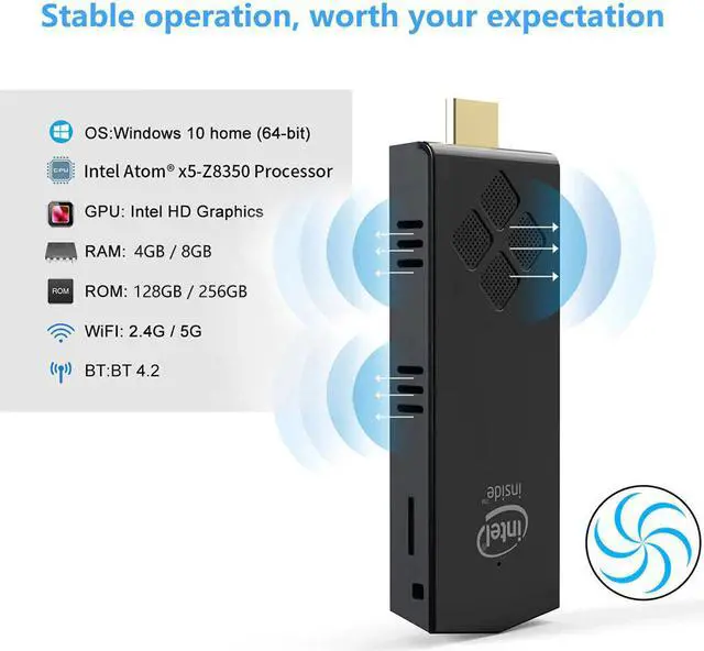 Alt view image 2 of 5 - T5B Portable Mini PC  Z8350 Quad Core 8GB 128GB Windows 10 PC Stick with HD output 4K Mini Computer 4GB 64GB