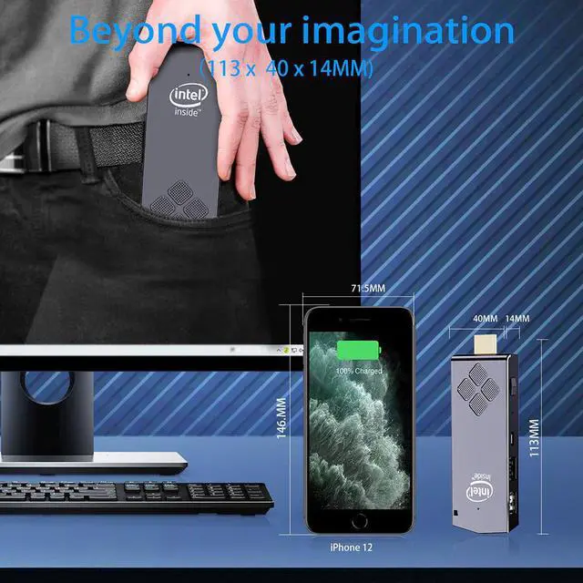 Alt view image 3 of 5 - T5B Portable Mini PC  Z8350 Quad Core 8GB 128GB Windows 10 PC Stick with HD output 4K Mini Computer 4GB 64GB