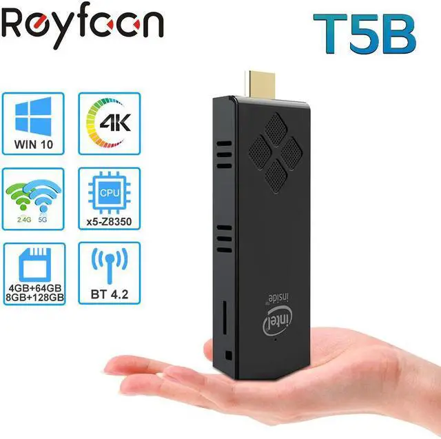 Alt view image 5 of 5 - T5B Portable Mini PC  Z8350 Quad Core 8GB 128GB Windows 10 PC Stick with HD output 4K Mini Computer 4GB 64GB