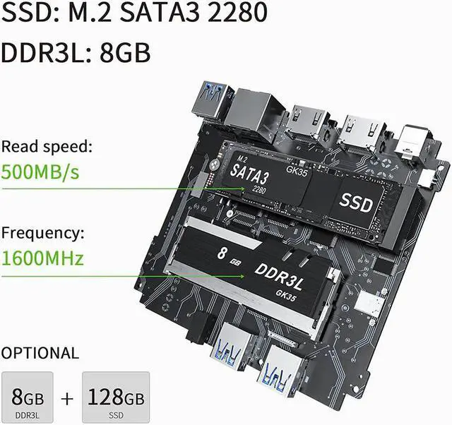 Alt view image 3 of 5 - 2021 Beelink GK35 Windows 10 MINI PC  Gemini Lake J3455 8GB RAM 128GB SSD 2.4G 5.8G WiFi BT4.0 4K WIN10 Computer VS GK3V