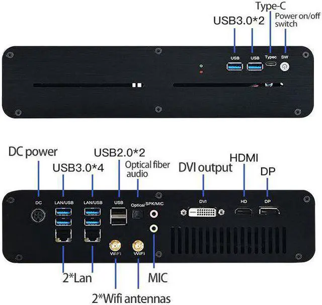 Alt view image 3 of 5 - 2LAN Gaming Mini PC Intel i7-7820HQ i5-7300HQ GTX 1650 4GB 2*DDR4 NVME Desktop Computer Win10 4K 2.0 DP DVI Fiber Optic WiFi