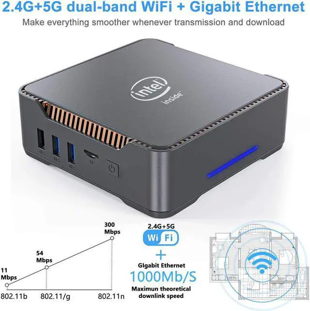 Alt view image 3 of 5 - AK3V  Celeron J3455 Windows 10 Pro Mini PC DDR4 8GB RAM 128GB SSD 1000M LAN Dual Wifi BT4.0 Mini Computer Support 2.5" HDD
