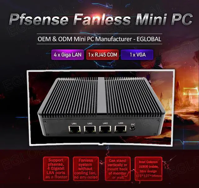 Alt view image 4 of 4 - Pfsense Fanless Mini PC  Celeron J1900 4* WG82583 Gigabit RJ45 Lan Firewall Router Security Server Computer