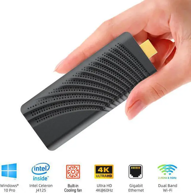 Alt view image 5 of 5 - Pro Mini PC Stick Celeron J4125 Up to 2.7Ghz 6GB RAM 128GB Windows 10 Pro Computer 4K 60Hz HDMI Dual WIFI LAN