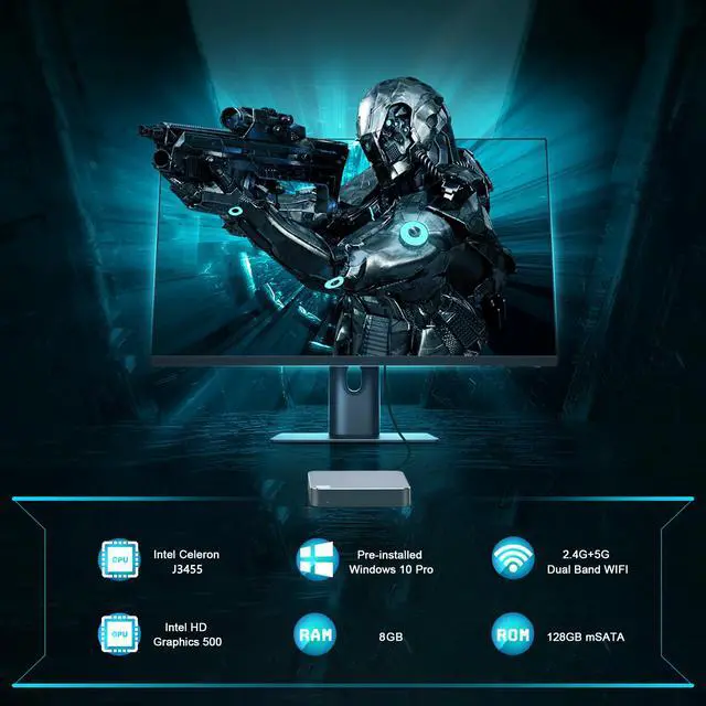 Alt view image 2 of 5 - AK7  Celeron J3455 Windows 10 Mini PC 8GB RAM 128GB 256GB 512GB 1TB SSD 2.4G 5G Wifi BT4.2 1000M Desktop Computer VS AK3V