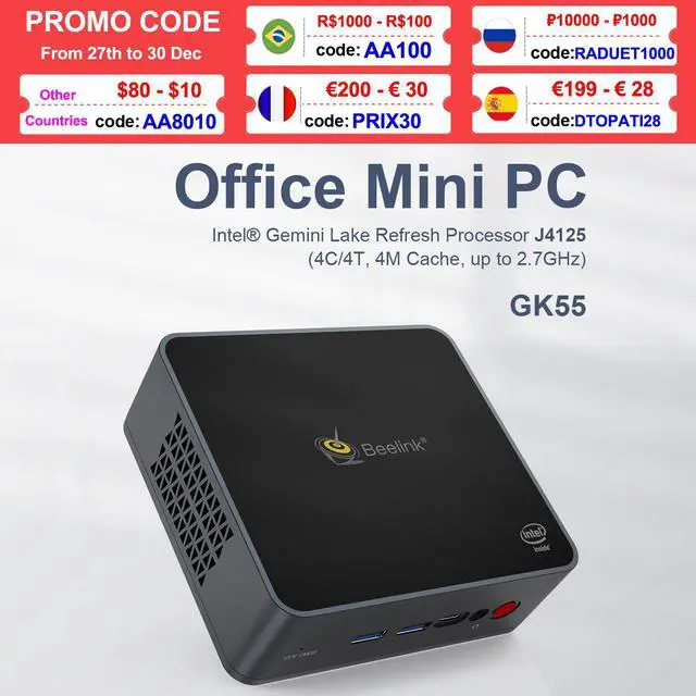 Alt view image 5 of 5 - GK55 Mini PC  Celeron J4125 8GB DDR4 128GB/256GB SSD Windows 10, 4K UHD WIN10 Desktop, Dual Gigabit LAN Soft route