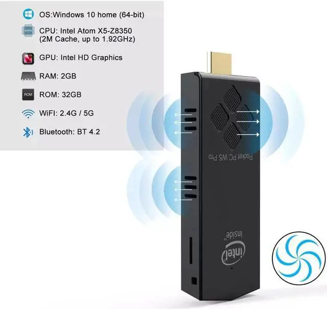 Main image of W5 PRO T5 Windows 10 Mini PC TV Stick Computer Intel 8350 2GB 4GB RAM 32GB 64GB 128GB 2.4G/5G WiFi BT4.0 4K HD Computer