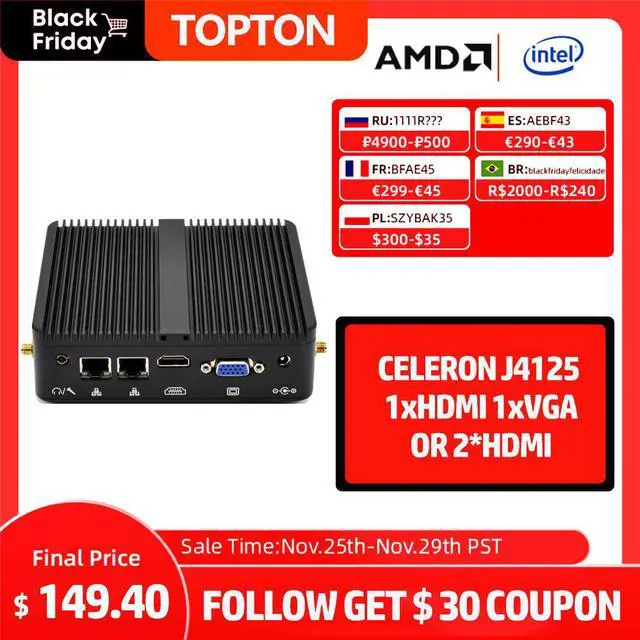 Alt view image 5 of 5 - Fanless Industrial Compouter  Celeron J4125 Processor Quad Core 6USB 2COM Fanless Mini Pc 4K Windows 10 Liunx Ubuntu
