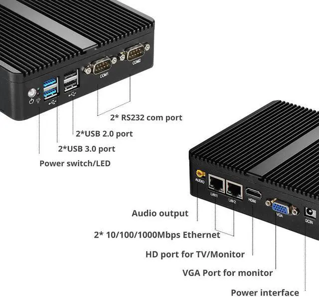 Alt view image 4 of 5 - Fanless Mini PC Celeron J4125 Pentium N3530 Dual LAN 2*COM HDMI WIFI Windows 10 Nettop Office computer minipc Desktop