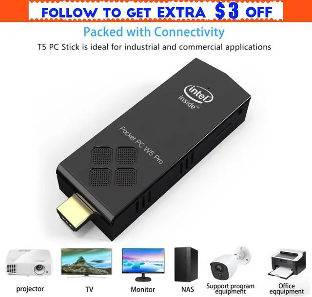 Alt view image 5 of 5 - Computer Stick W5 Pro PC Stick Windowns 10  PC Intel Atom Z8350 4GB DDR 64GB eMMC Support 4K 2.4G/5.8G WiFi CC BT 4.2