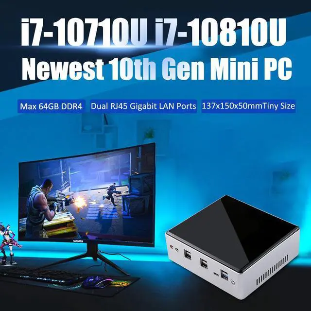 Alt view image 5 of 5 - Mini PC  Core i7 10710U Fan Micro PC Barebone Windows 2*Lan DP HDMI Dual Band WIFI High-performance Mini Computer
