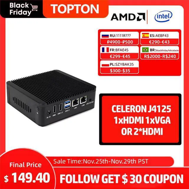 Alt view image 5 of 5 - Pc Gamer  Celeron J4125 4 Cores 4 Threads 2.7GHz Pocket Mini Pc Support WOL RTC PXE Boot Industrial Fanless Computer