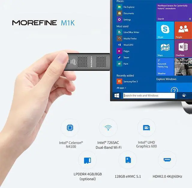 Alt view image 2 of 5 - 4K Mini PC Windows 10  Celeron J4125 Quad Core 6/8GB RAM 128/256GB ROM PC Stick Linux Mini Computer Desktop PC