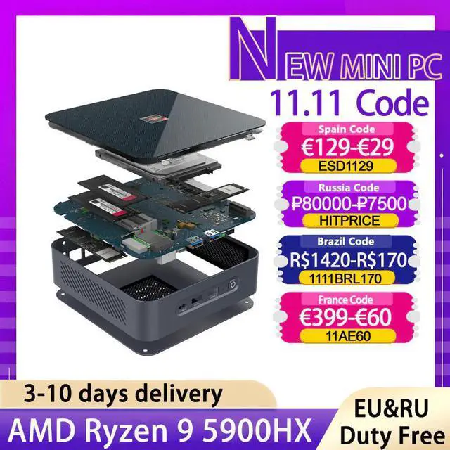 Alt view image 5 of 5 - Mini Gaming PC AMD Ryzen 9 5900HX 7 5700U 2*DDR4 MAX 64GB RAM 2*M.2 NVME Desktop Computer  DP TYPE-C 4K@60Hz TPM2.0