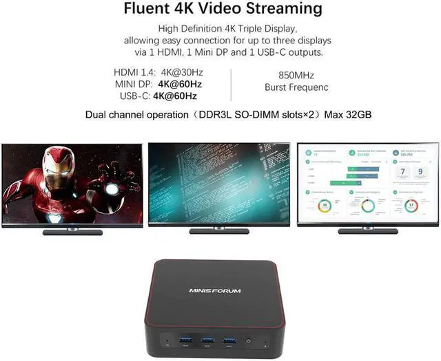 Alt view image 4 of 5 - MINISFORUM U500-H Windows 10 Mini Pc Intel Core I3-5005U Liunx 8GB 128GB 256GB 5.8G WiFi Mini Computador Gamer VS beelink L55