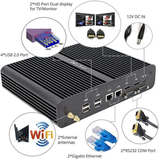 Main image of Gaming Mini PC Fanless PC Industrial Tablet PC All in One Desk PC Computer Core i7 5500U 2 Lan Wifi Windows 10 Intel NUC