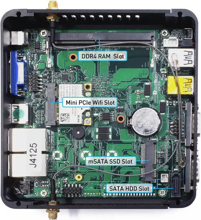 Alt view image 3 of 5 - Fanless Mini PC  Celeron J4105 DDR4 Windows Linux dual LAN HD VGA 2*rs232 Mini server pc WIFI