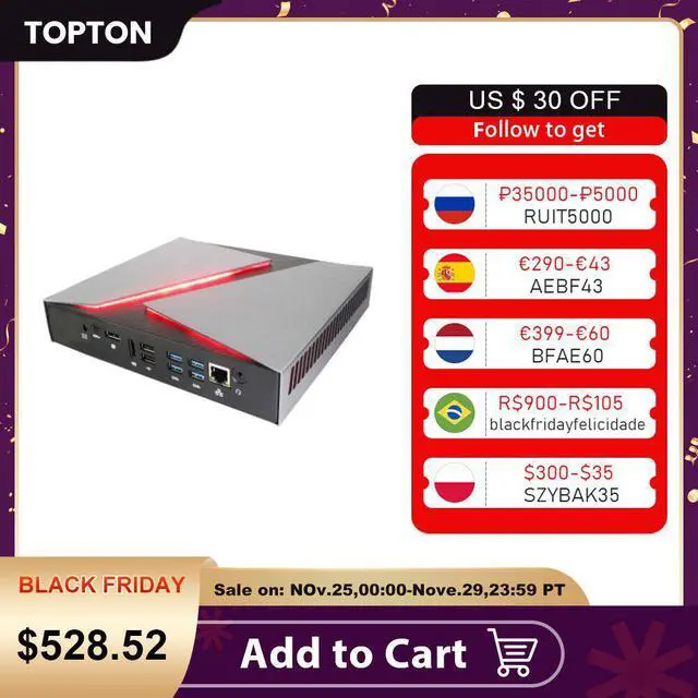 Alt view image 5 of 5 - Toptop Newest Gaming PC Core i9 9980HK i9 9880H i7 9750H Nvidia GTX 1650 4GB Mini PC Game Desktop 2*DDR4 64GB Windows 10 4K TPM