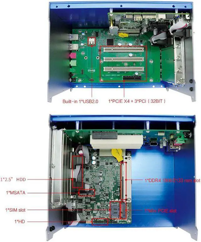 Alt view image 4 of 5 - Rugged Industrial Embedded Box PC Intel Celeron 3865u Processor Dual Lan Mini ITX Fanless Computer Support 3*PCI 1*PCIE