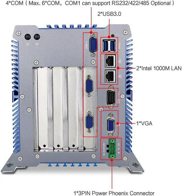 Alt view image 3 of 5 - Rugged Industrial Embedded Box PC Intel Celeron 3865u Processor Dual Lan Mini ITX Fanless Computer Support 3*PCI 1*PCIE