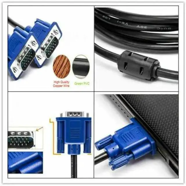 Alt view image 5 of 5 - 0.5M VGA Male to Male Cable SVGA Monitor Cord Blue Plug for PC Computer VGA Display Cable 2B24