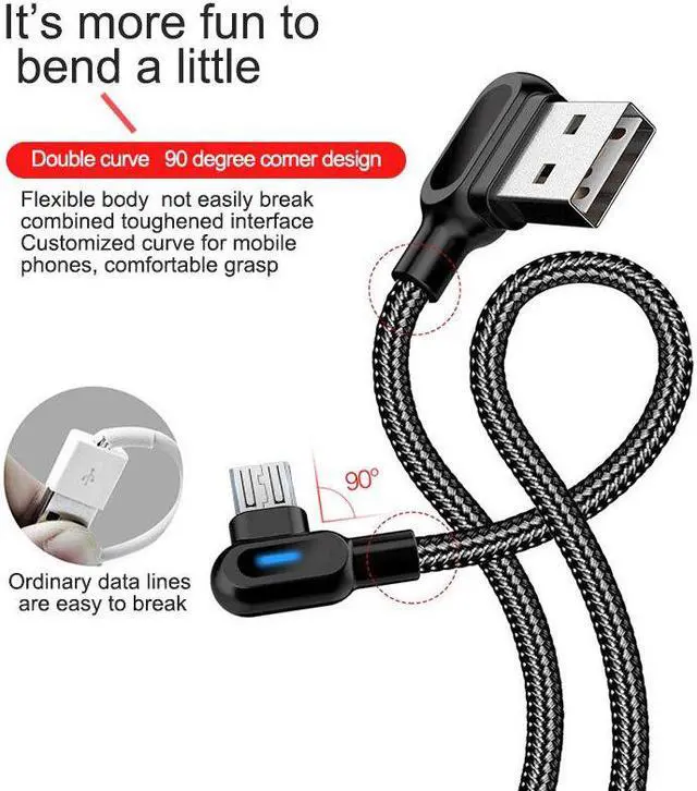 Alt view image 3 of 5 - USB Type C 1M 2M  Usb  Fast Charging 90 Degree Cable For  S8 S9 S10   Charger Cord Dropshipping