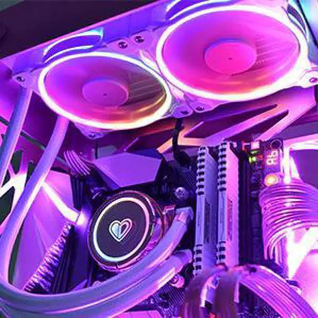 Alt view image 4 of 5 - ZF-12025-PINK Case Fan 120mm 5V 3 PIN Addressable RGB Cooling Fan MB Sync, 4 PIN PWM Speed Control Fans for Radiator/