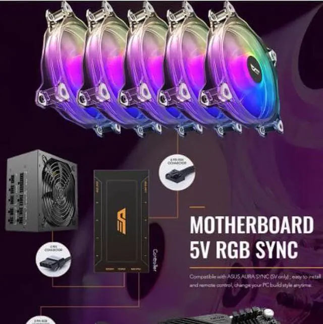 Alt view image 2 of 5 - CF8 Computer PC Case RGB Fan Clear Frame 120mm Fans Quiet+Remote Computer Cooling AURA SYNC CPU Cooler RGB Case F