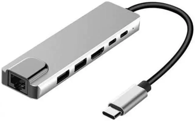 Alt view image 2 of 5 - 6-in-1 Multi-port Adapter USB Type C Hub USB-C Hub Adapter Dock with 4K RJ45 Ethernet Lan USB Charge r57