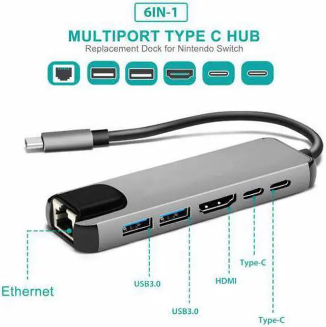 Main image of 6-in-1 Multi-port Adapter USB Type C Hub USB-C Hub Adapter Dock with 4K RJ45 Ethernet Lan USB Charge r57
