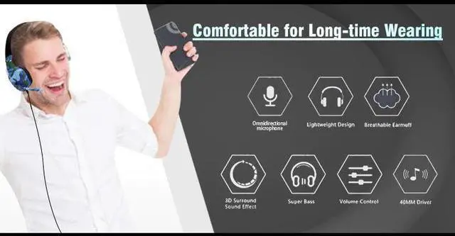 Alt view image 4 of 5 - Headset Over Ear Stereo Headphone with Mic for PS4 Pro PC Switch Laptop