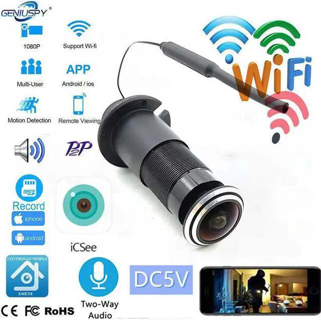Alt view image 5 of 5 - Eye Hole Security 2MP HD 2.1mm Lens Wide Angle FishEye CCTV Network Mini Peephole WifI Camera P2P TF Card 2 Way Audio