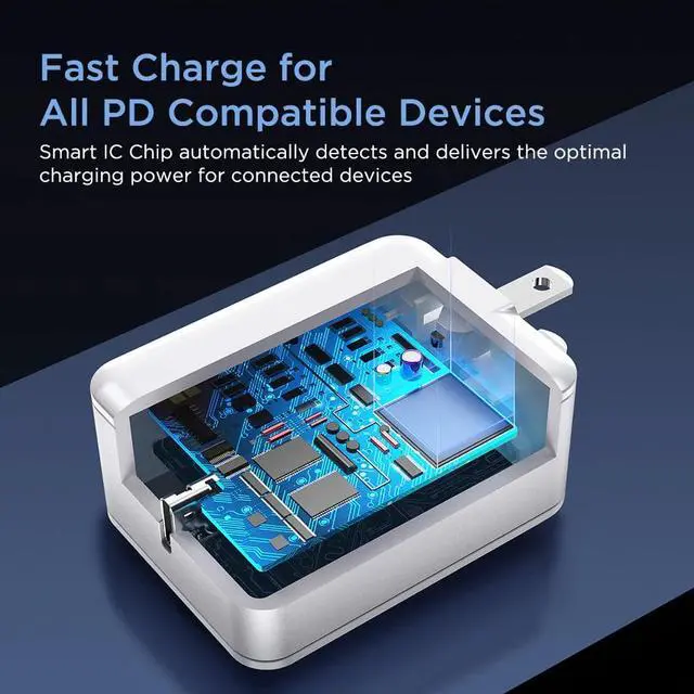 Alt view image 3 of 5 - USB C Charger 18W Power Delivery Wall Charger with Foldable Plug Type C PD Charger for iPhone XS/XR/XS Max iPad Pro Samsung