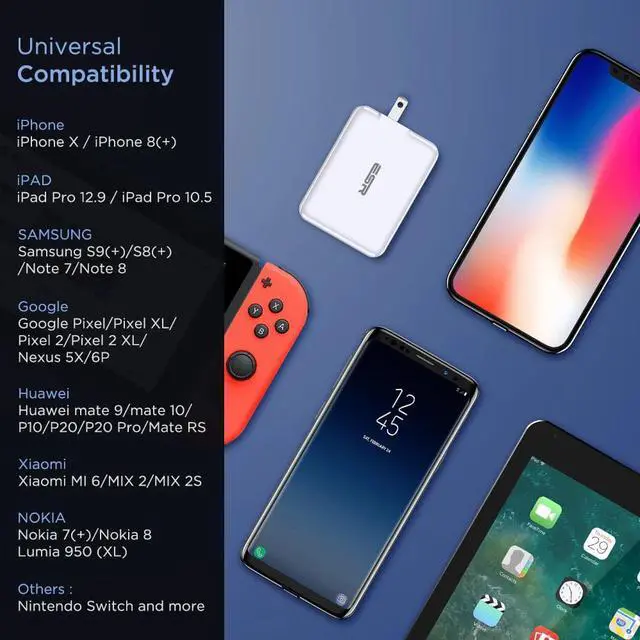 Alt view image 5 of 5 - USB C Charger 18W Power Delivery Wall Charger with Foldable Plug Type C PD Charger for iPhone XS/XR/XS Max iPad Pro Samsung