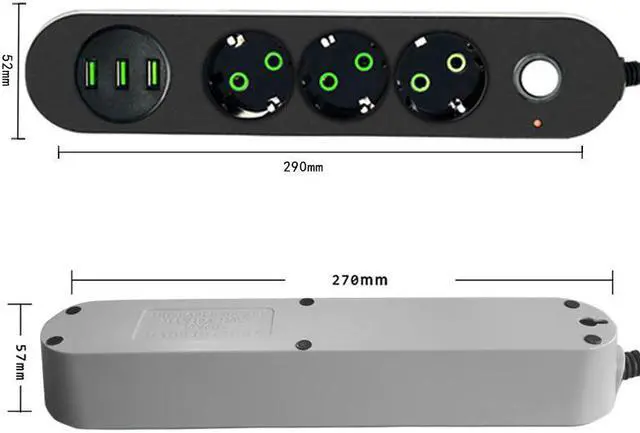 Alt view image 2 of 5 - 2 Round Pin EU RUS Plug Power Strip Switch Universal Outlets 3 USB Electrical Extension 1.8M  Cable Network filter for Phones