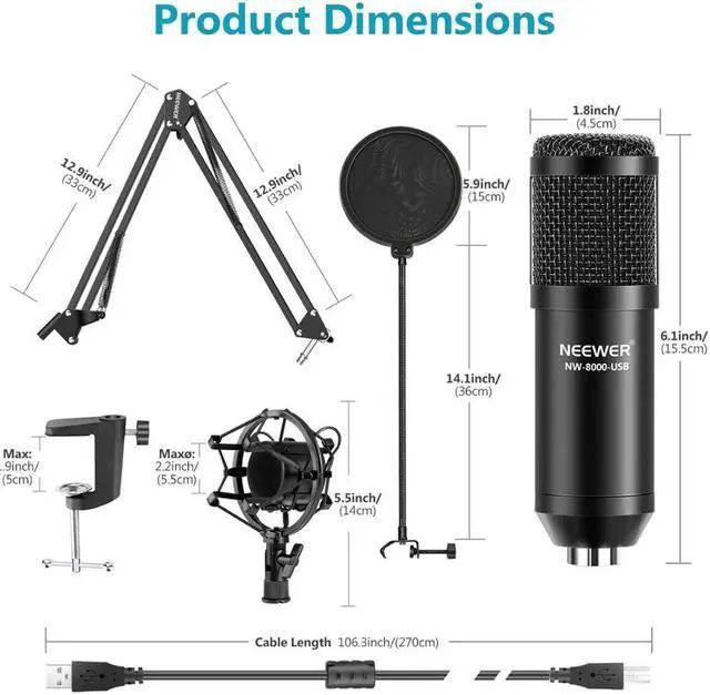 Alt view image 4 of 5 - USB Microphone Kit, Plug & Play Cardioid Podcast Condenser Mic with Pro Sound Chipset for Gaming, Streaming(NW-8000-USB)
